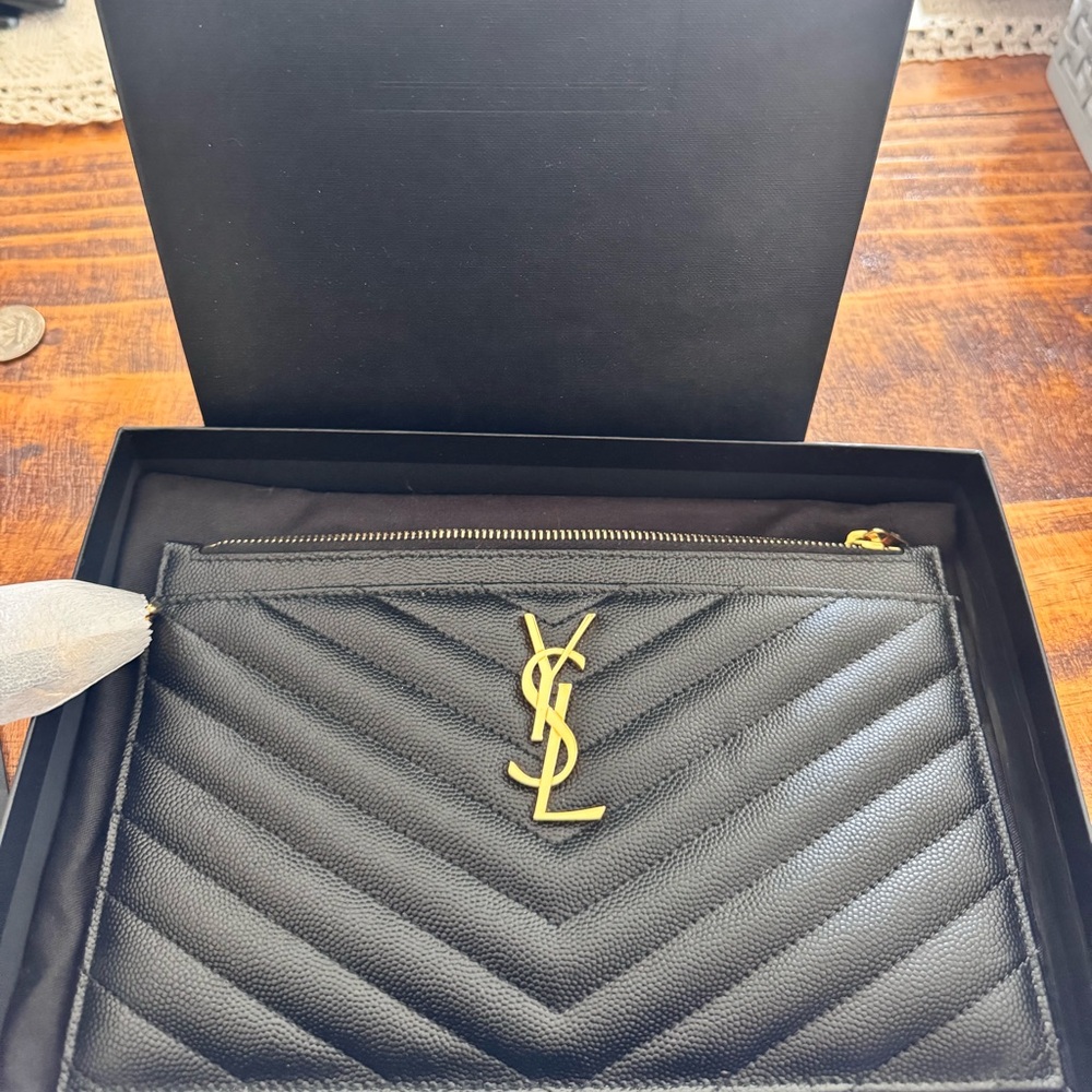 Saint Laurent Black Textured Wristlet